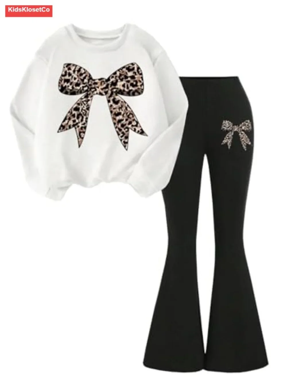 Girls 2 Piece Sweatshirt and Flare Pants Set Cotton Blend Long Sleeve